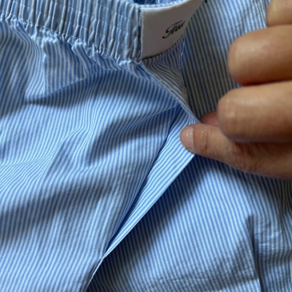 TNA Aritzia Poplin Pinstripe Wide Leg Pajama Pants Small Lounge Sleepwear Blue